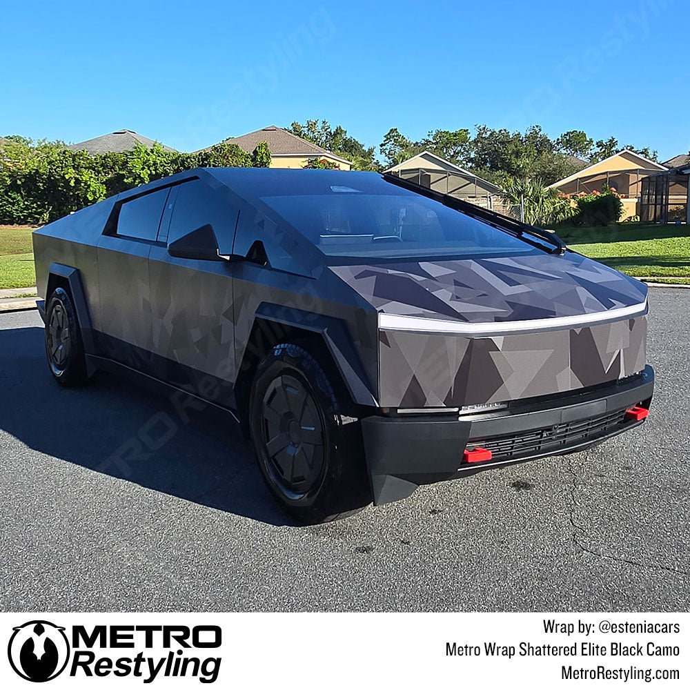 cybertruck with black camo wrap