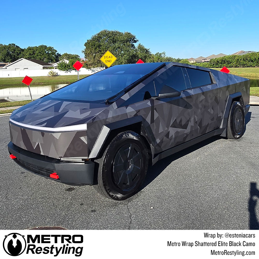 cybertruck with black camo wrap