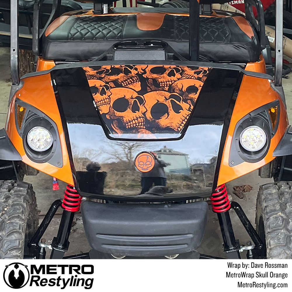 orange skull golf cart wrap