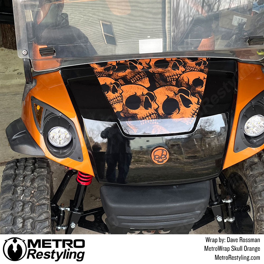 orange skull golf cart wrap