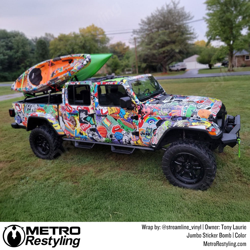 jeep with sticker bomb wrap
