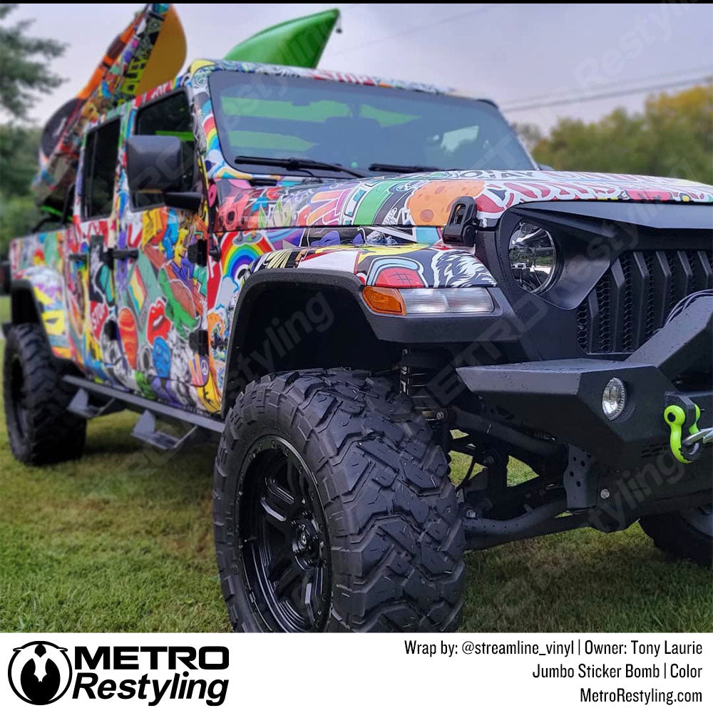 jeep with sticker bomb wrap