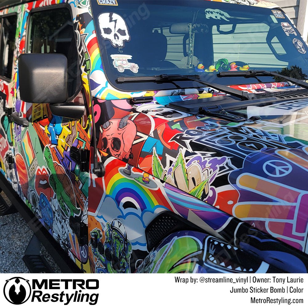jeep with sticker bomb wrap