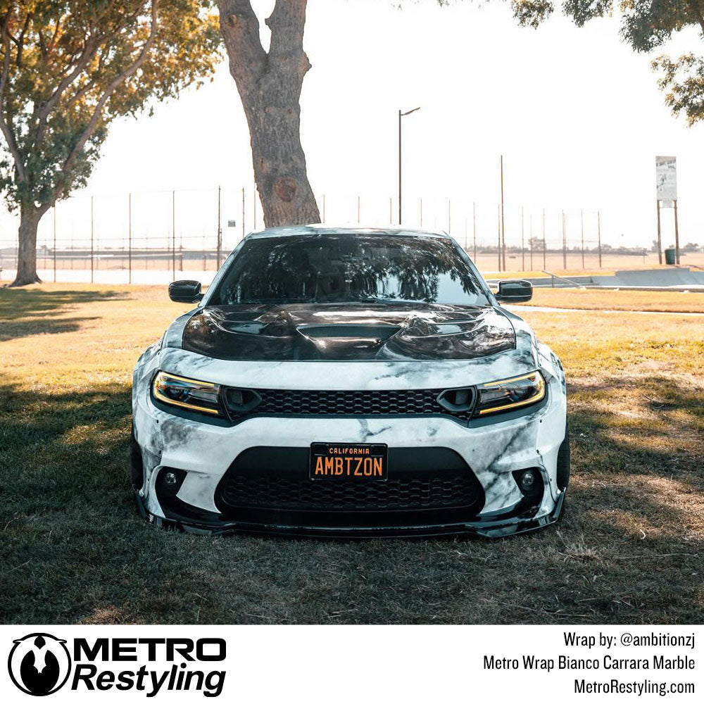 dodge charger with white marble wrap