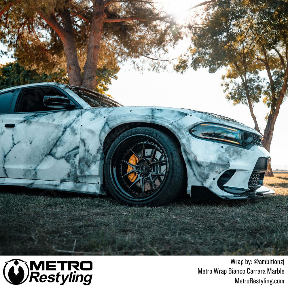 dodge charger with white marble wrap