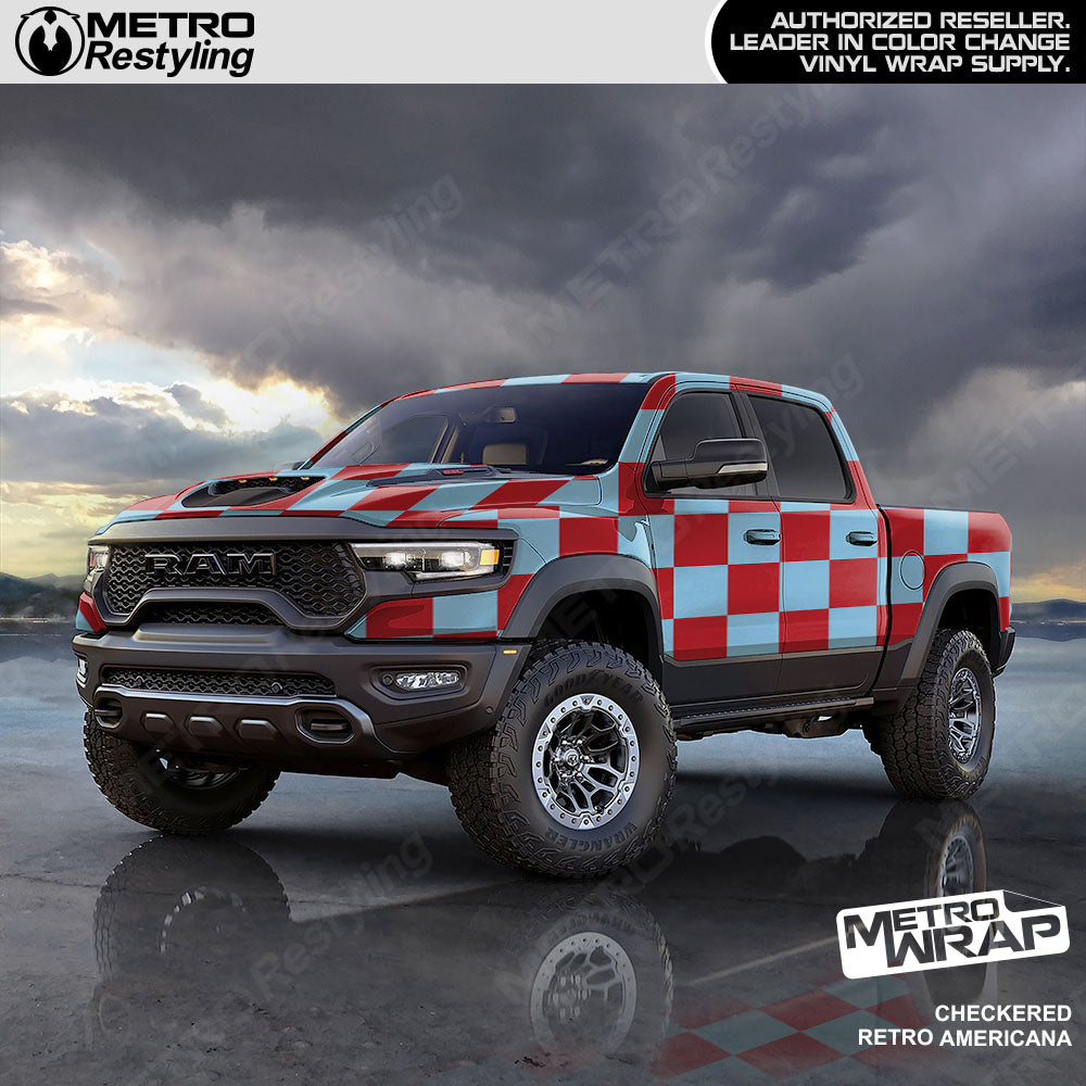 Jumbo Checkered Retro Americana checkered vinyl wrap - vehicle wrap preview with jumbo checkerboard pattern