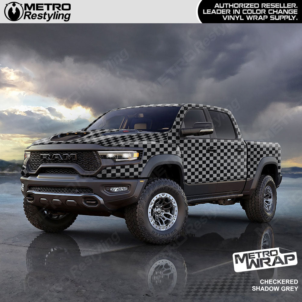 Large Checkered Shadow Grey checkered vinyl wrap - vehicle wrap preview with large checkerboard pattern