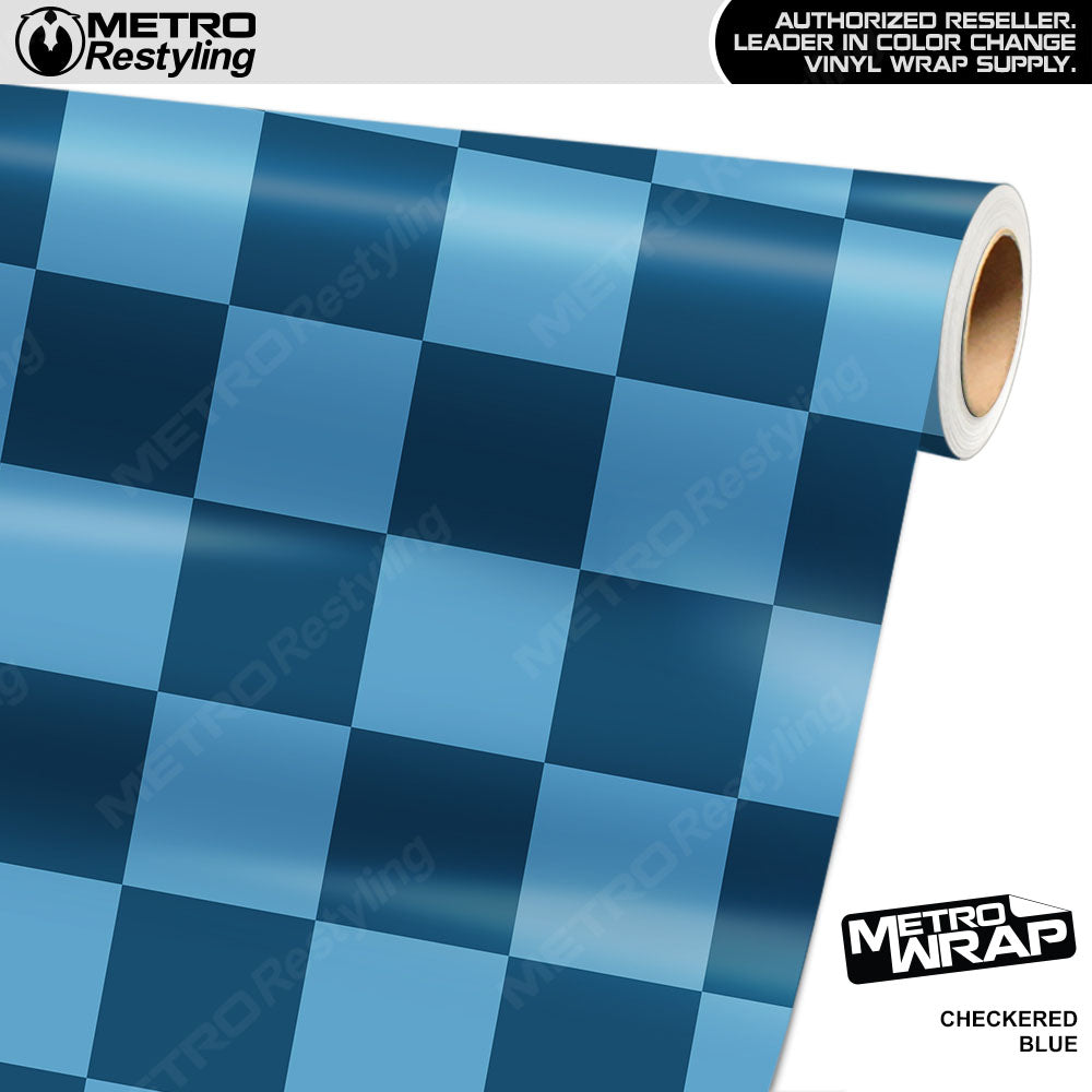 Jumbo Checkered Blue checkered vinyl wrap - vinyl film pattern swatch with jumbo checkerboard pattern