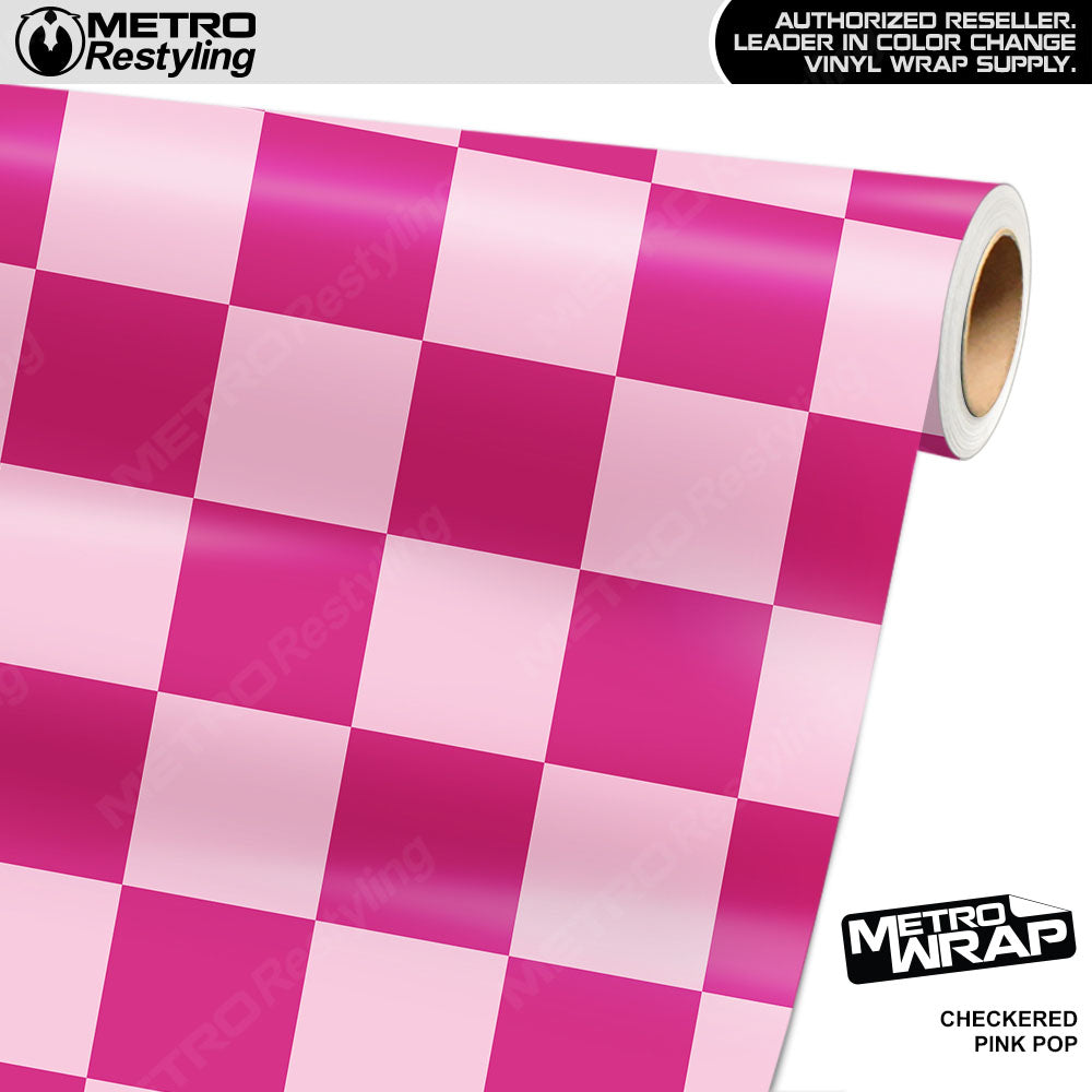 Jumbo Checkered Pink Pop checkered vinyl wrap - vinyl film pattern swatch with jumbo checkerboard pattern
