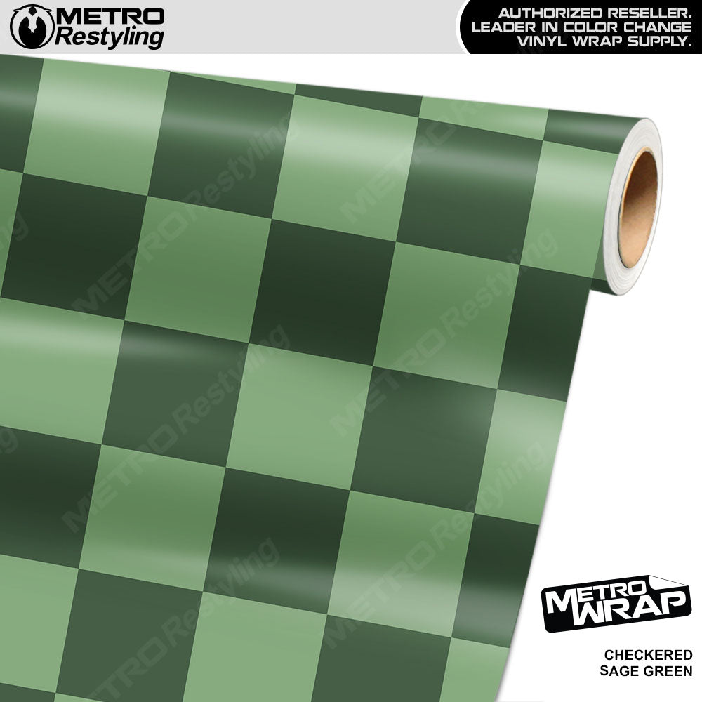 Jumbo Checkered Sage Green checkered vinyl wrap - vinyl film pattern swatch with jumbo checkerboard pattern