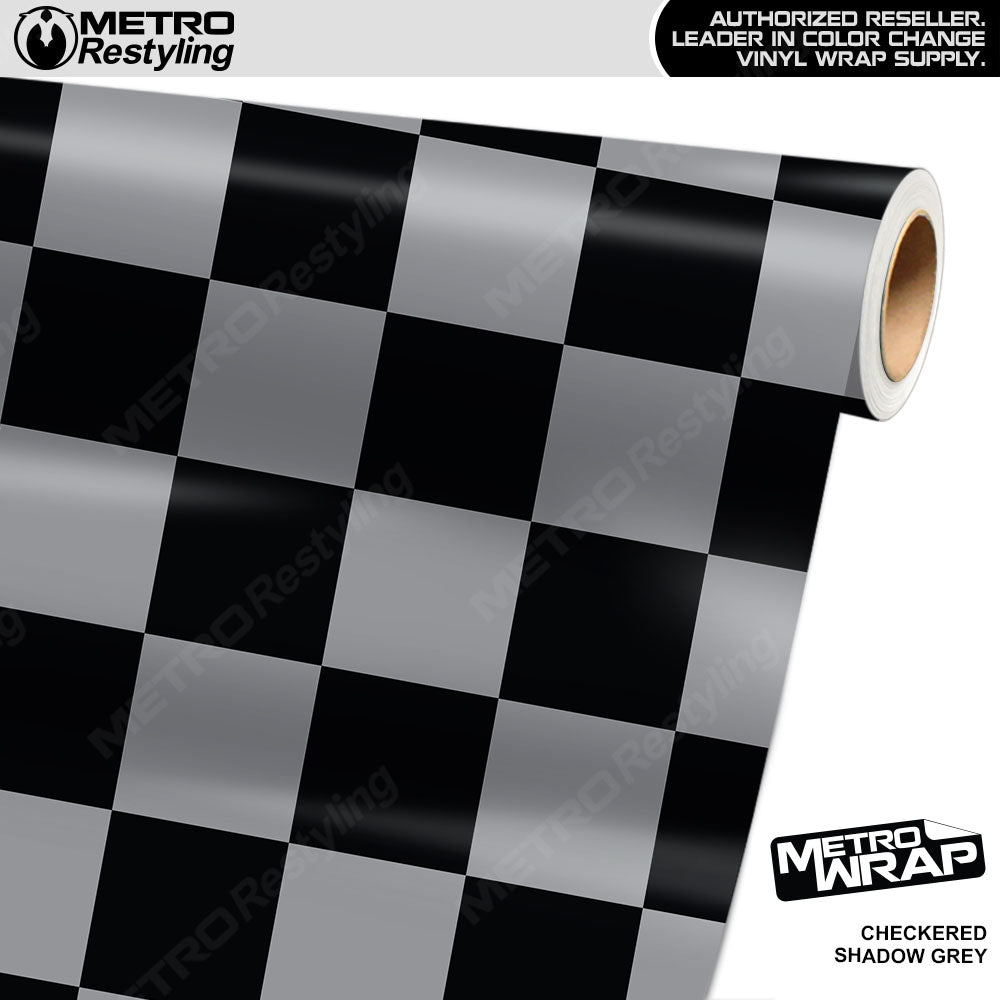 Jumbo Checkered Shadow Grey checkered vinyl wrap - vinyl film pattern swatch with jumbo checkerboard pattern