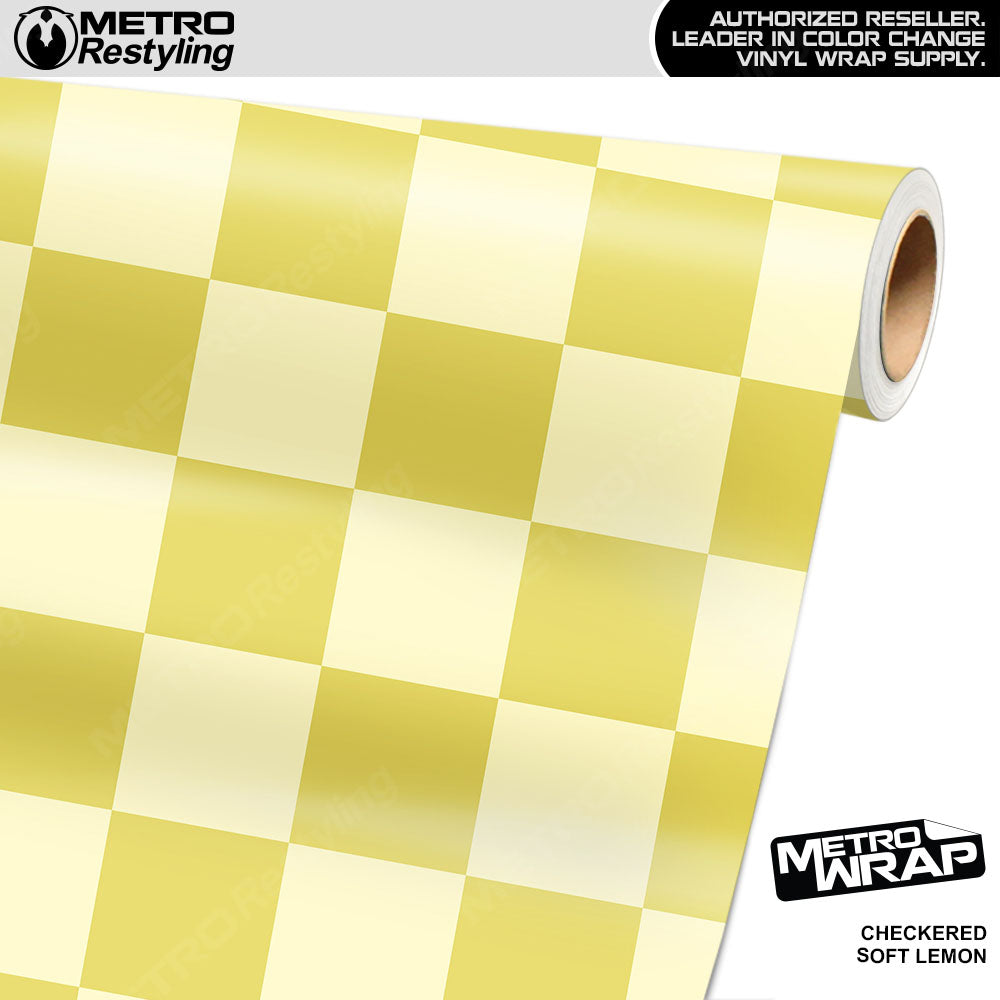 Jumbo Checkered Soft Lemon checkered vinyl wrap - vinyl film pattern swatch with jumbo checkerboard pattern