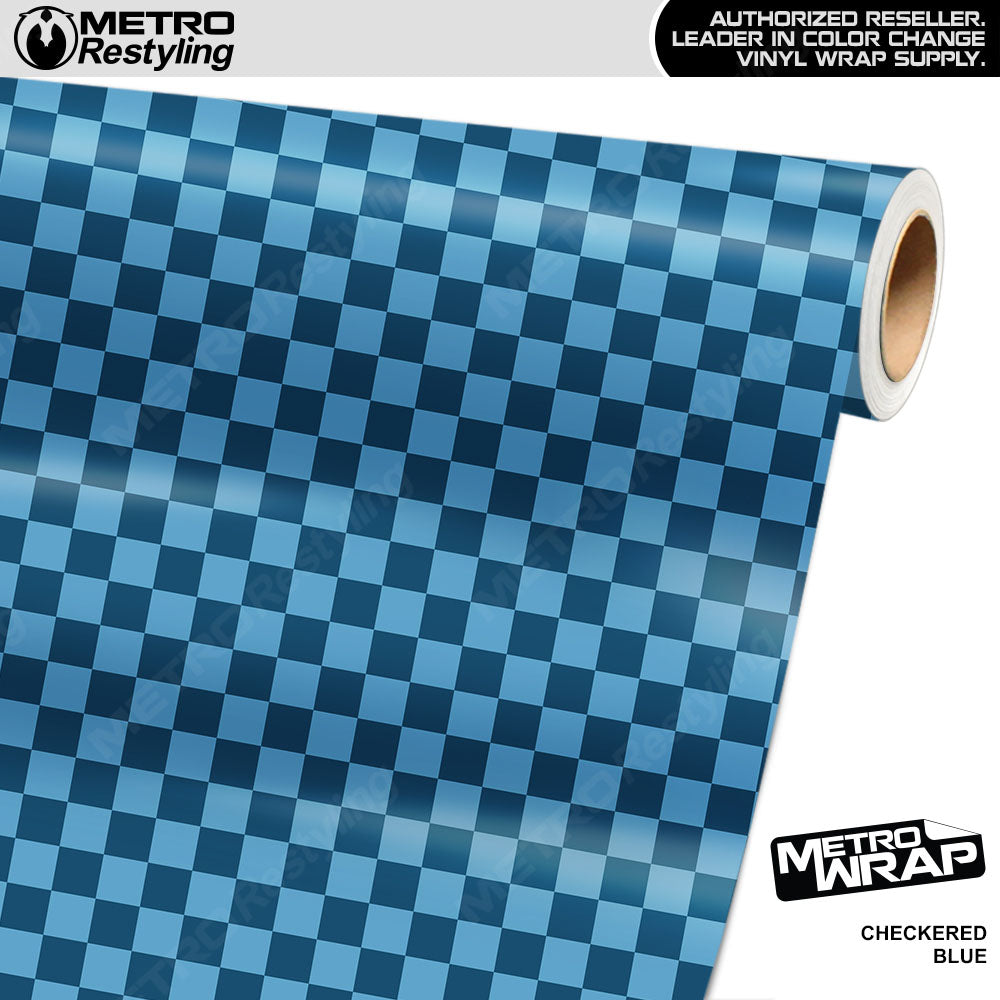 Large Checkered Blue checkered vinyl wrap - vinyl film pattern swatch with large checkerboard pattern