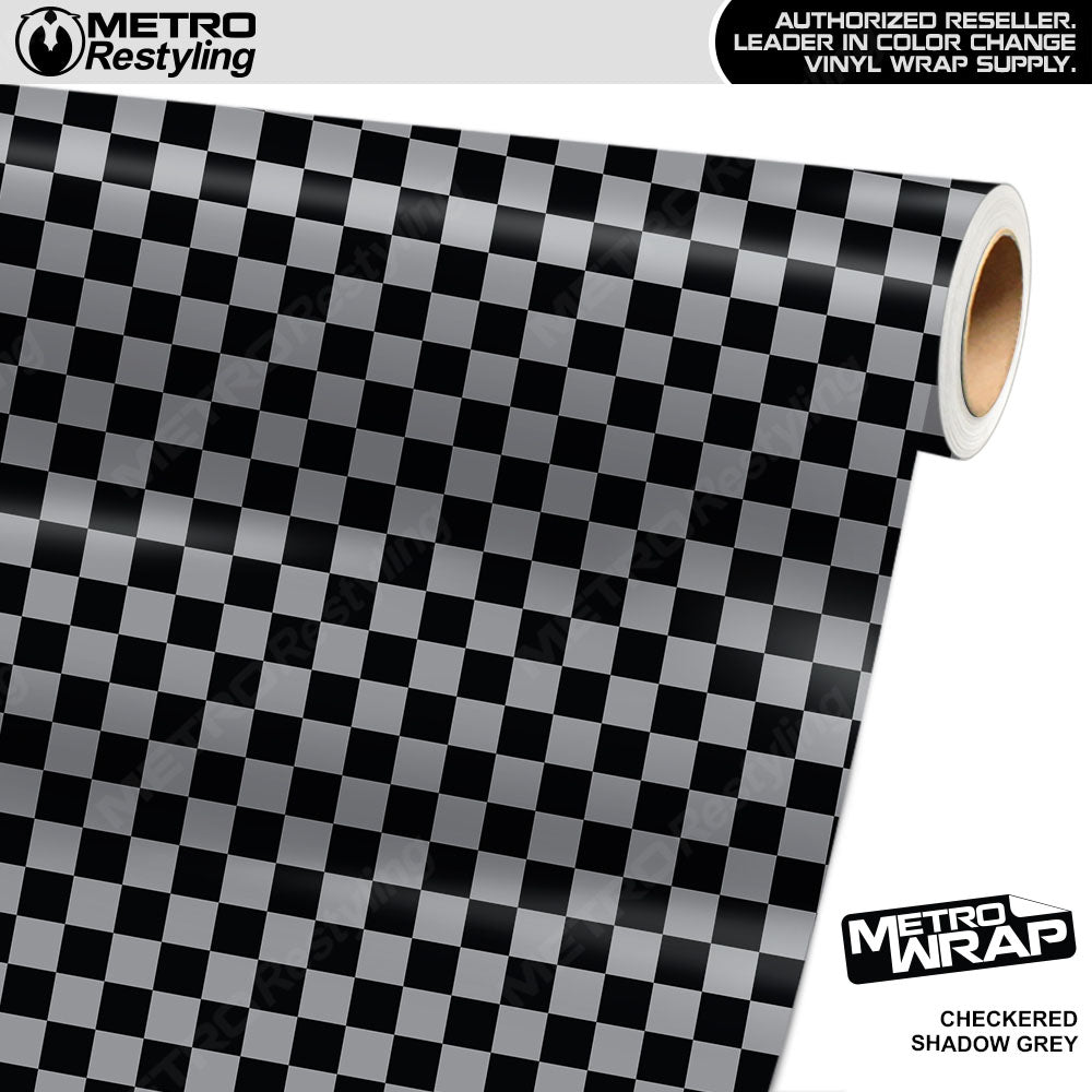 Large Checkered Shadow Grey checkered vinyl wrap - vinyl film pattern swatch with large checkerboard pattern