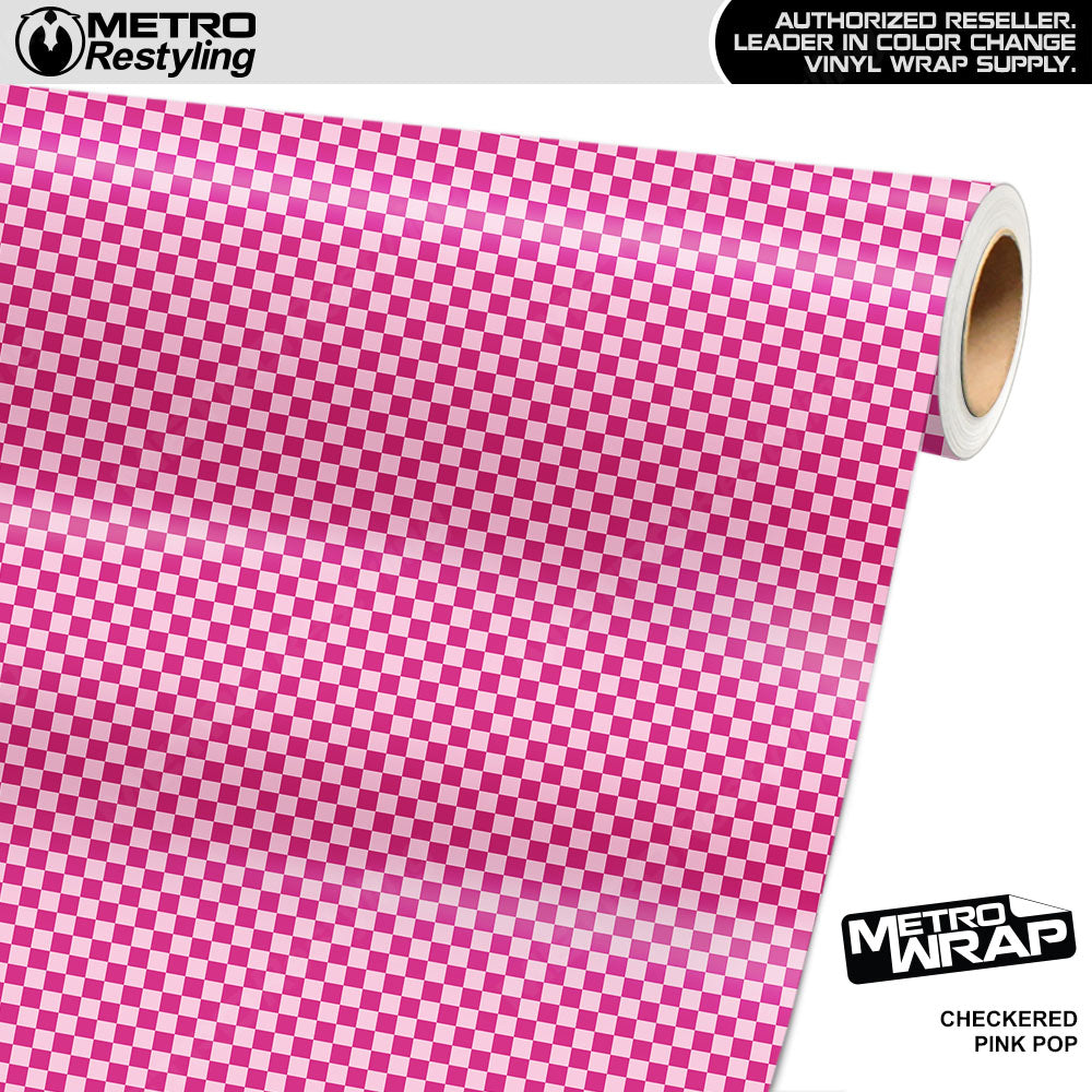Mini Checkered Pink Pop checkered vinyl wrap - vinyl film pattern swatch with mini checkerboard pattern