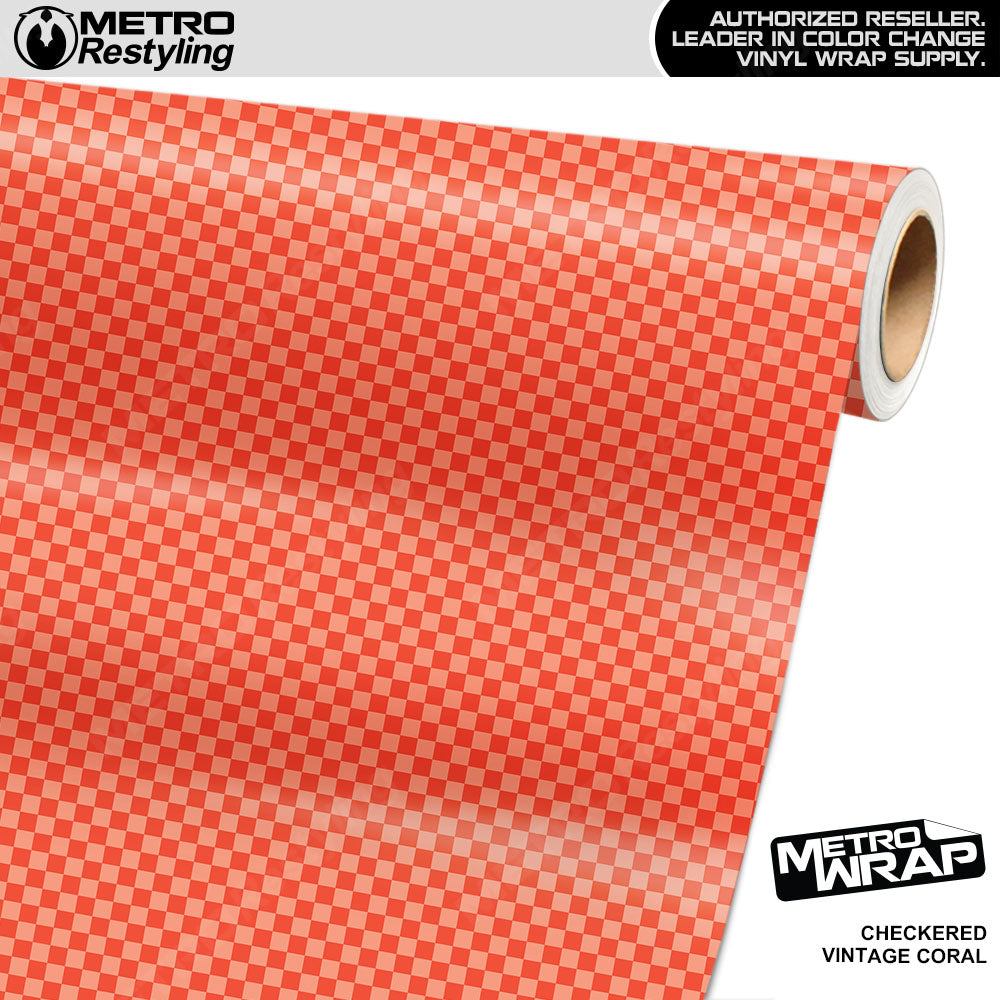 Mini Checkered Vintage Coral checkered vinyl wrap - vinyl film pattern swatch with mini checkerboard pattern