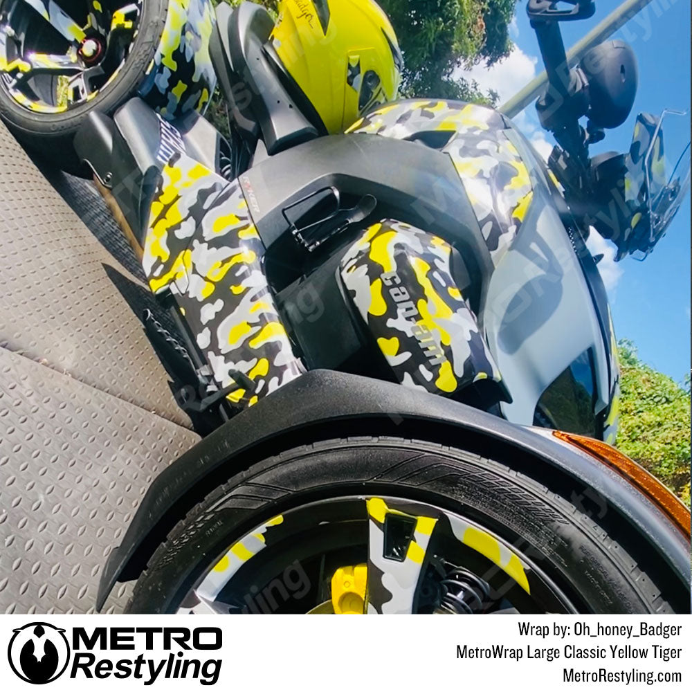Large Classic Yellow Tiger CanAm MotorCycle Bike Vinyl Wrap