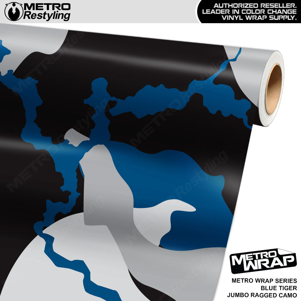 Metro Wrap Jumbo Ragged Blue Tiger Camouflage Vinyl Film - 3M Film - Satin Finish | BLOWOUT STOCK | (147 sq ft) | 100374