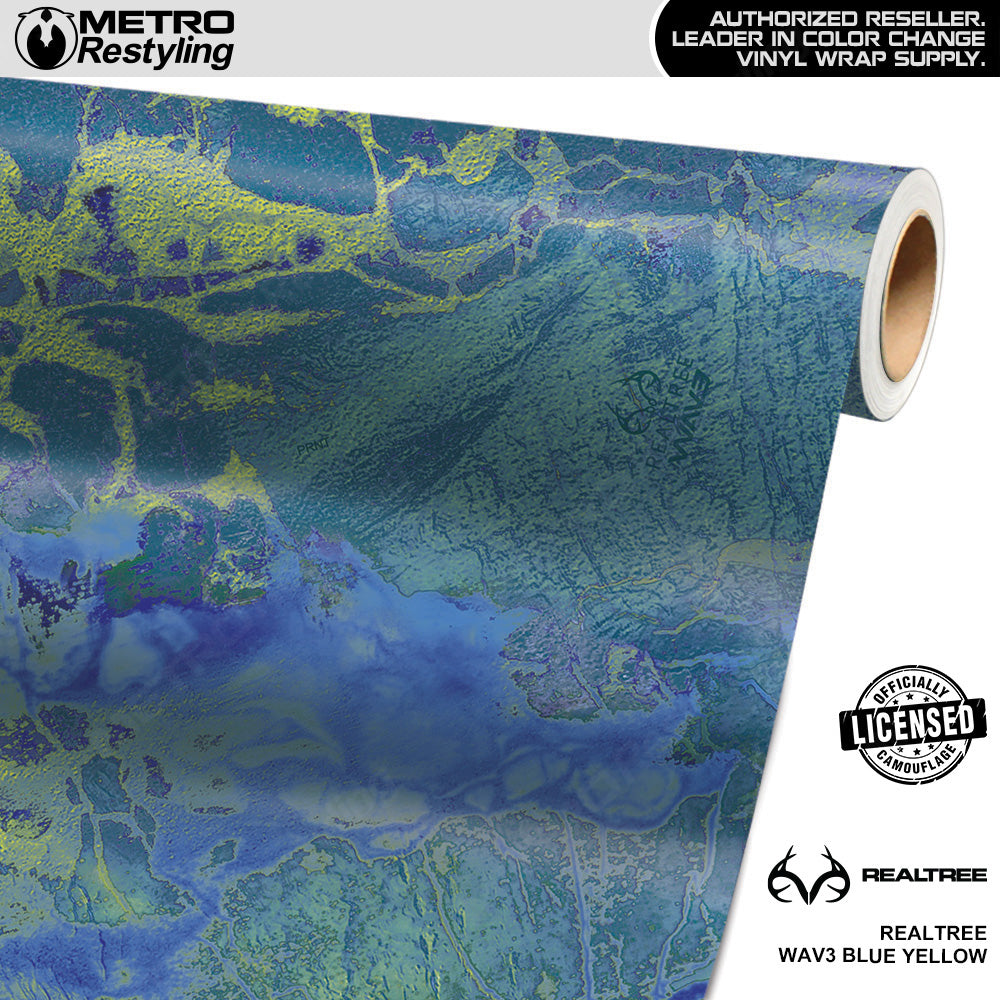 Realtree WAV3 Blue Yellow Camo Vinyl Wrap Film