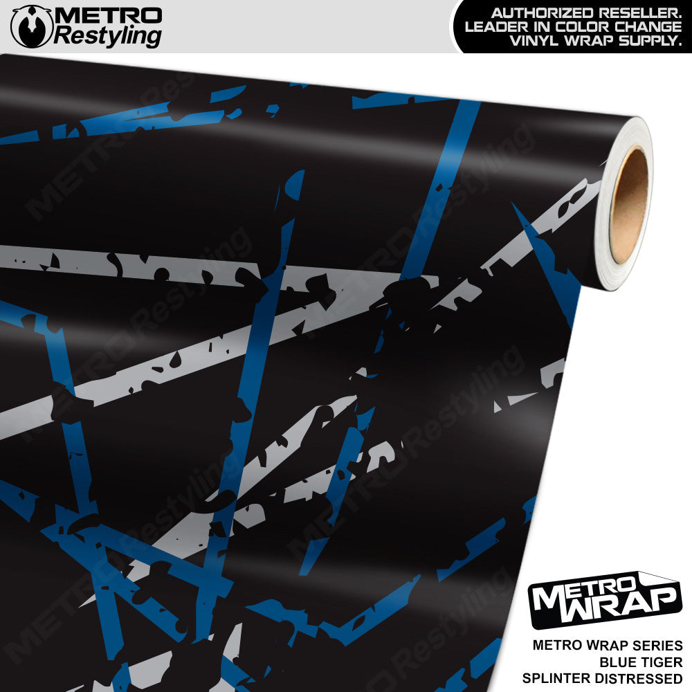 Metro Wrap Splinter Distressed Blue Tiger Camouflage Vinyl Film - Avery Dennison Film - Satin Finish | BLOWOUT STOCK | (34 sq ft) | 179648