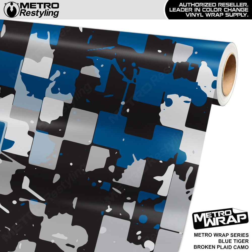 Metro Wrap Broken Plaid Blue Tiger Camouflage Vinyl Film