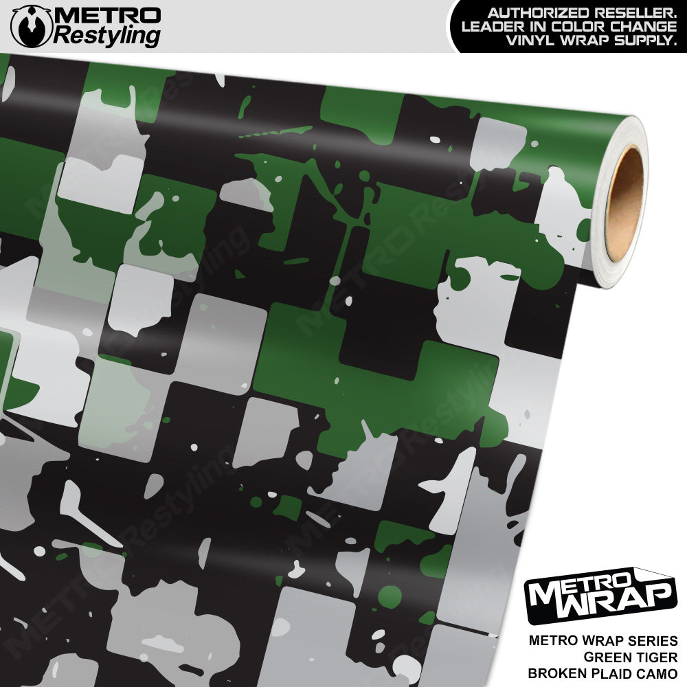 Metro Wrap Broken Plaid Green Tiger Camouflage Vinyl Film