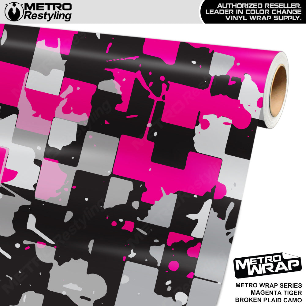 Metro Wrap Broken Plaid Magenta Tiger Camouflage Vinyl Film