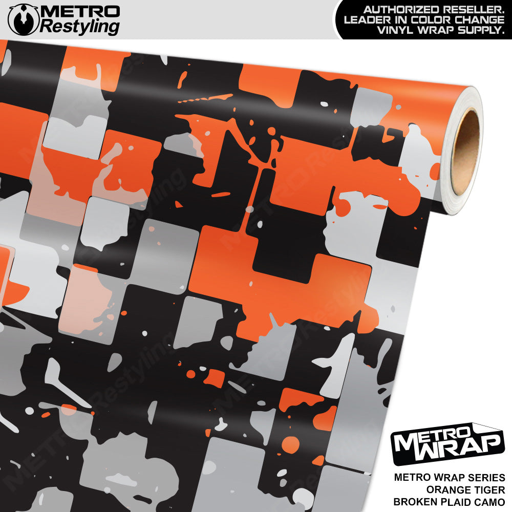 Metro Wrap Broken Plaid Orange Tiger Camouflage Vinyl Film