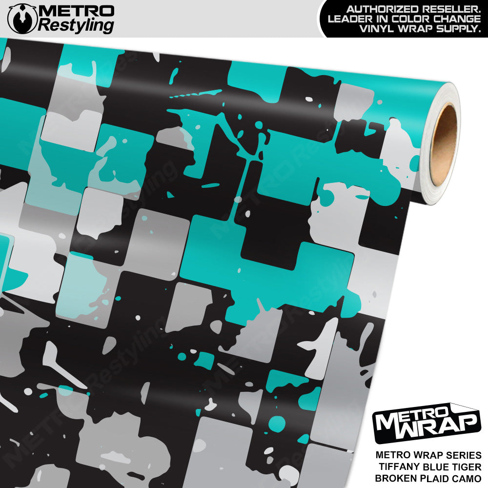 Metro Wrap Broken Plaid Tiffany Blue Tiger Camouflage Vinyl Film