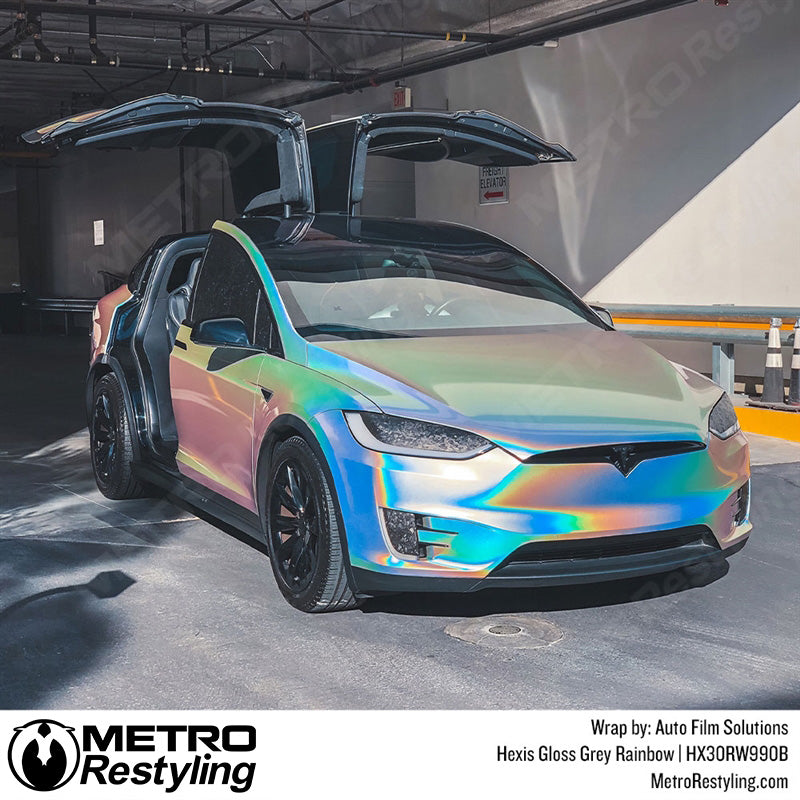 Rainbow Tesla Car Wrap