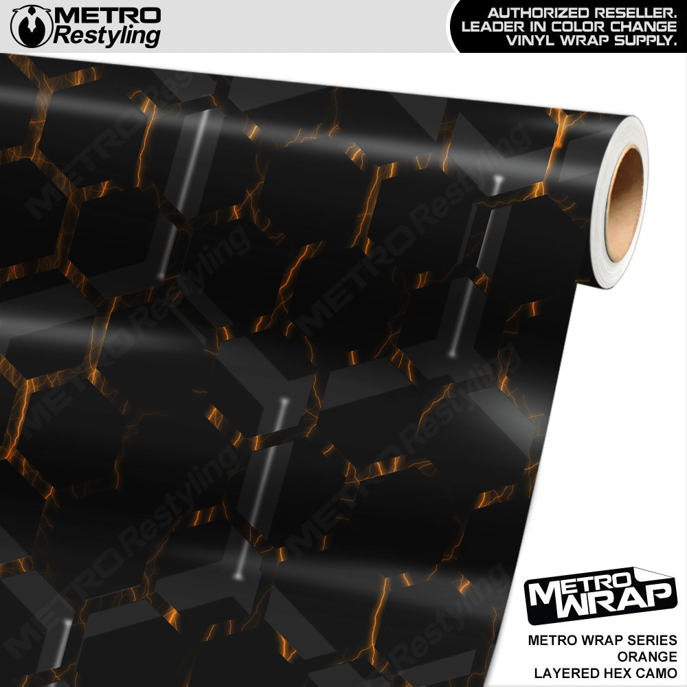 Metro Wrap Layered Hex Orange Camouflage Vinyl Film