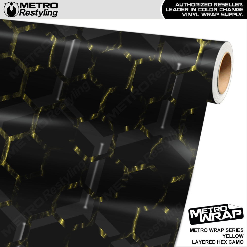 Metro Wrap Layered Hex Yellow Camouflage Vinyl Film
