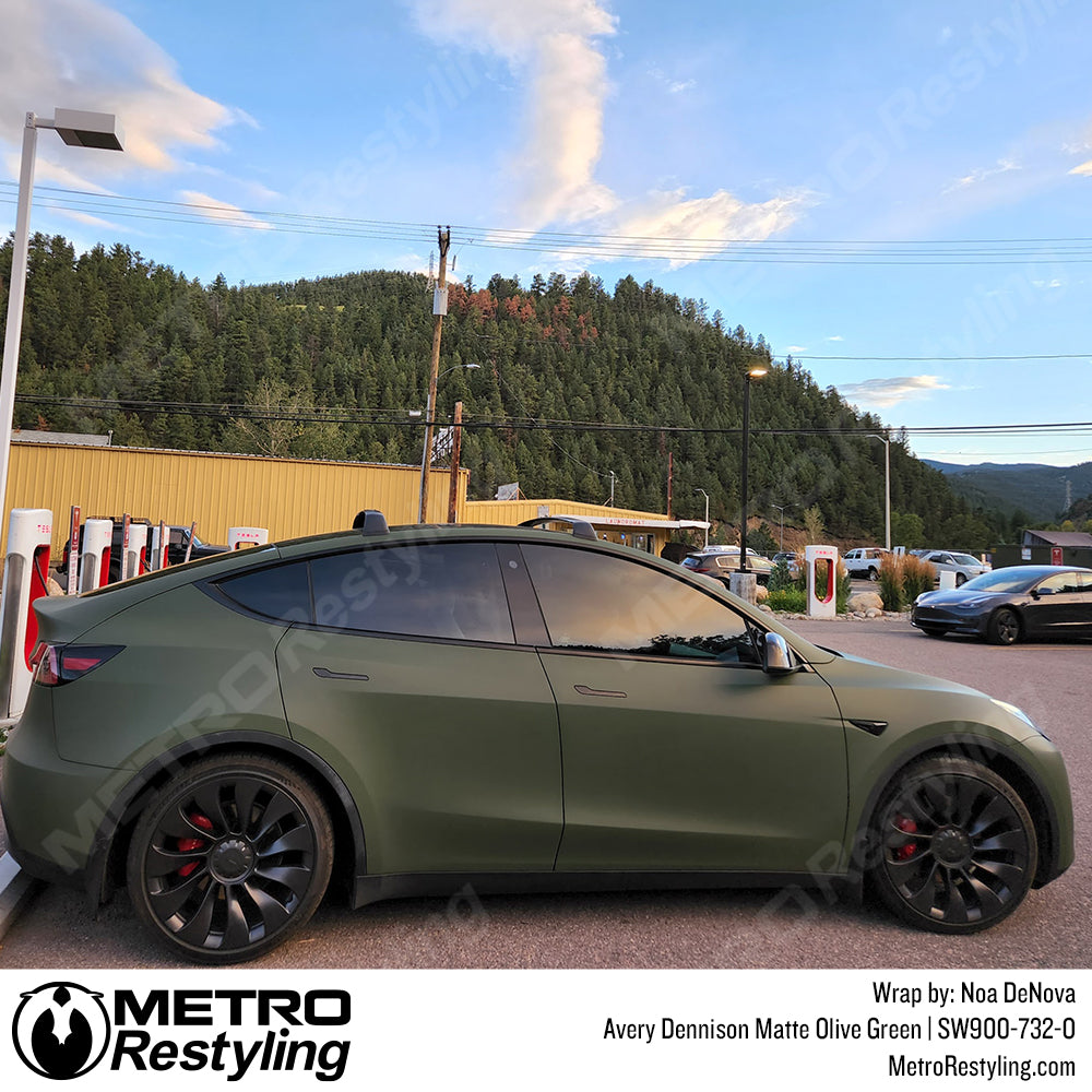 Tesla ModelY Wrapped in 3M Matte Military Green Vinyl - Vinyl Wrap