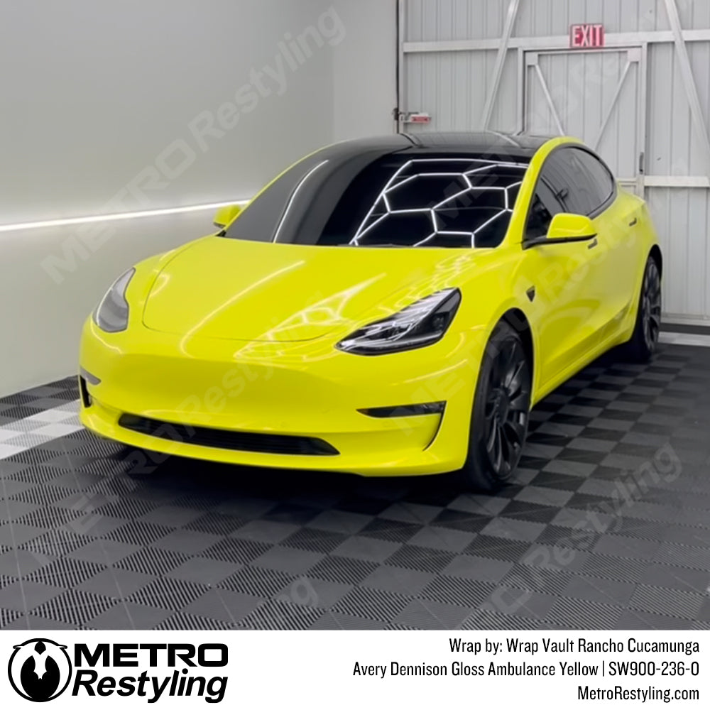 Bright Yellow Tesla Wrap