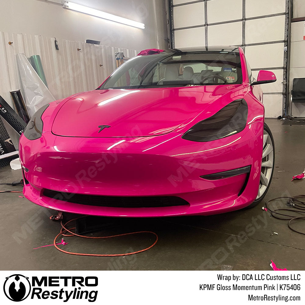 Custom Cut Graphics Logo Decal Wrap for Tesla Model 3 (Gloss Pink)