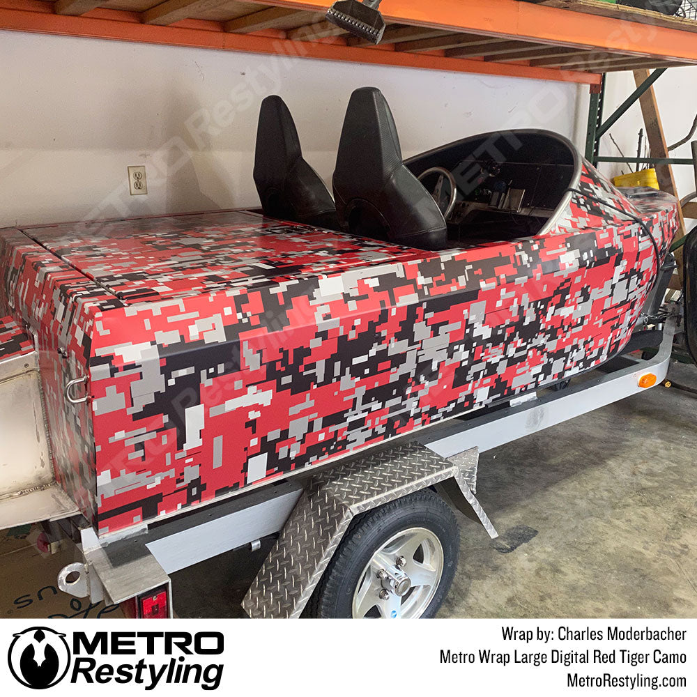 Digital Red Tiger Camo Boat Wrap