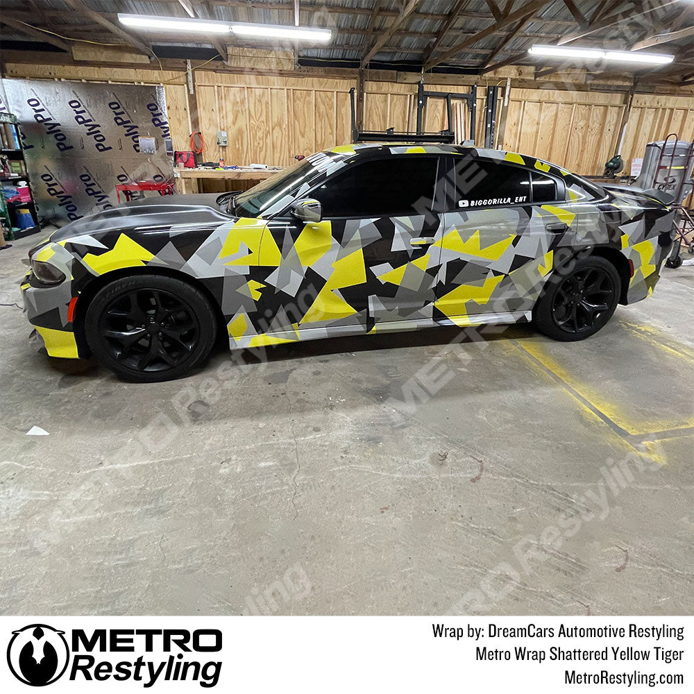 Metro Wrap Shattered Yellow Tiger Camouflage car Vinyl