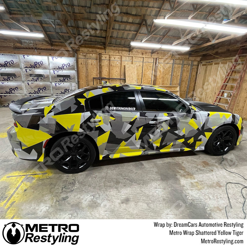 Metro Wrap Shattered Yellow Tiger Camouflage dodge Vinyl