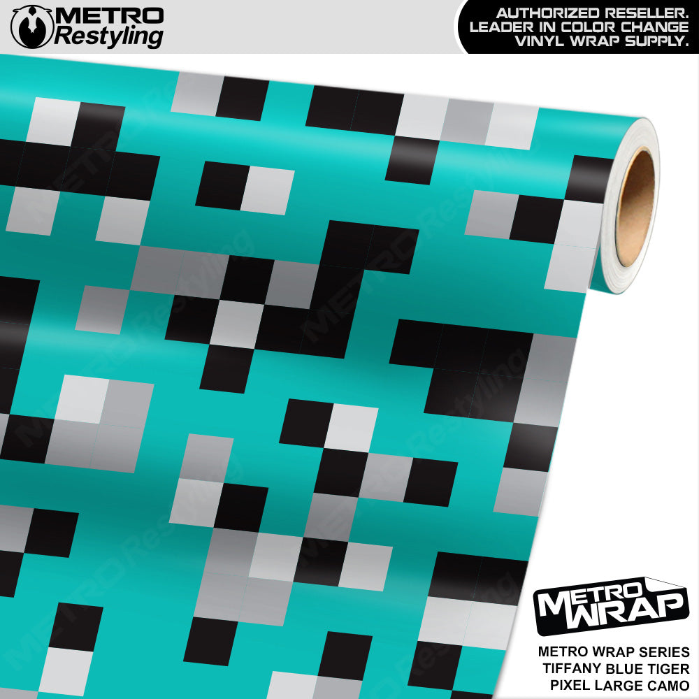Metro Wrap Large Pixel Tiffany Blue Tiger Camouflage Vinyl Film