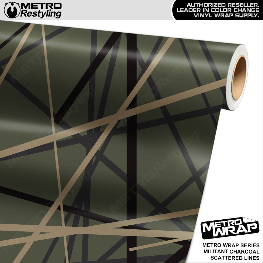 Metro Wrap Scattered Lines Militant Charcoal Vinyl Film