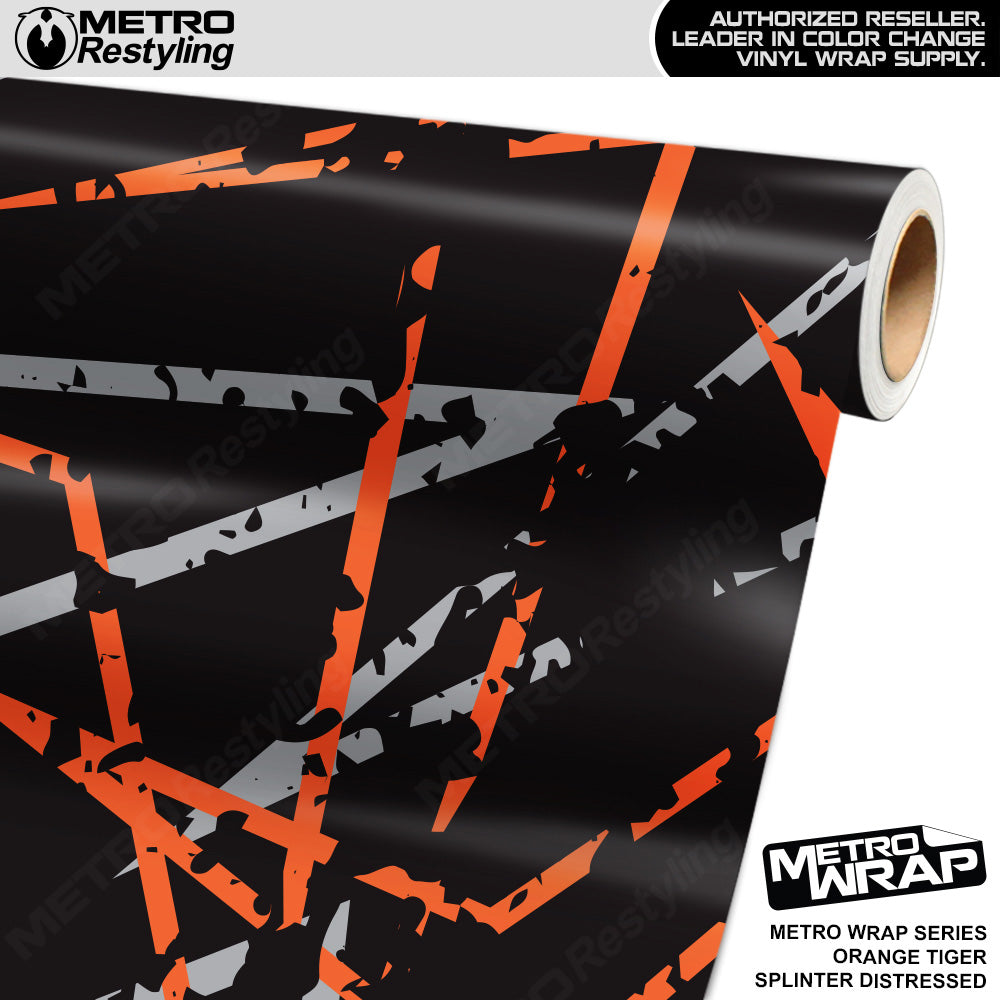 Metro Wrap Splinter Distressed Orange Tiger Camouflage Vinyl Film