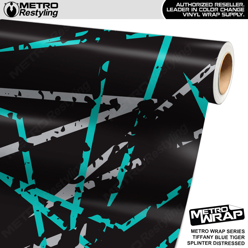 Metro Wrap Splinter Distressed Tiffany Blue Tiger Camouflage Vinyl Film