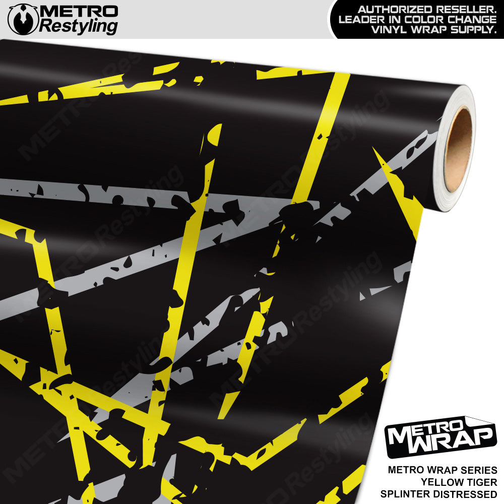 Metro Wrap Splinter Distressed Yellow Tiger Camouflage Vinyl Film
