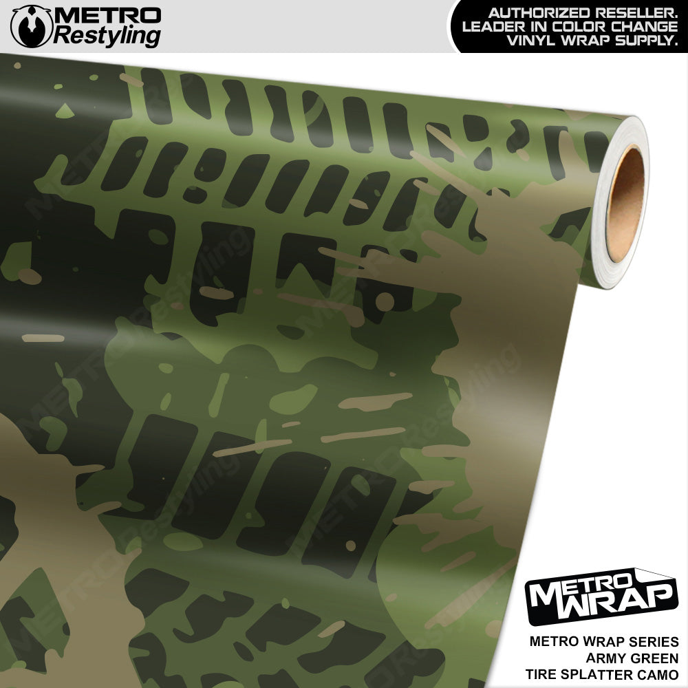 Metro Wrap Tire Splatter Army Green Camouflage Vinyl Film