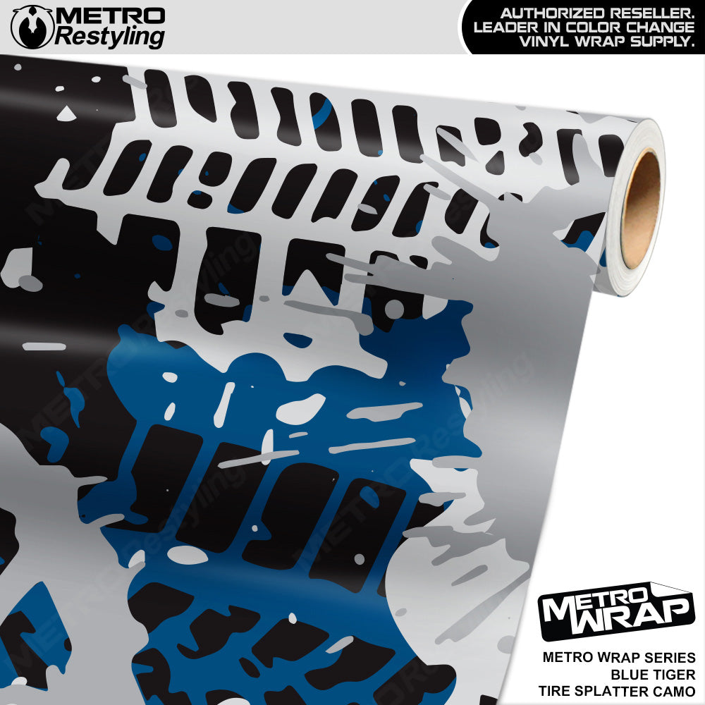 Metro Wrap Tire Splatter Blue Tiger Camouflage Vinyl Film